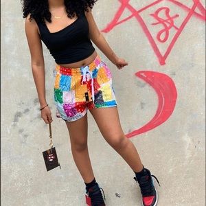 Bandana Street Print Lace-up Multicolor Shorts